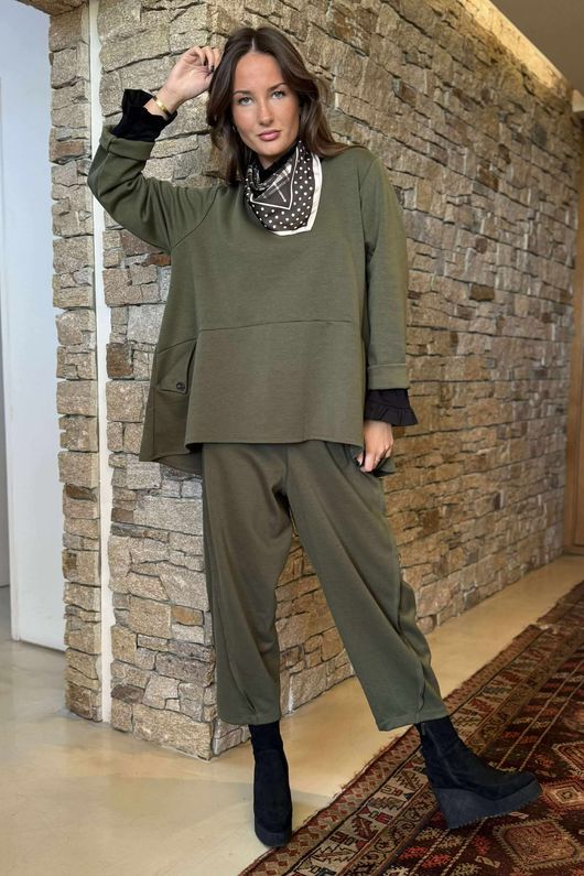 Sola Smart Tech Split Back Peplum Top Khaki